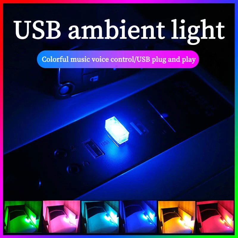 Car USB LED Atmosphere Light | Music Sync Sound Control Car Interior Decoration