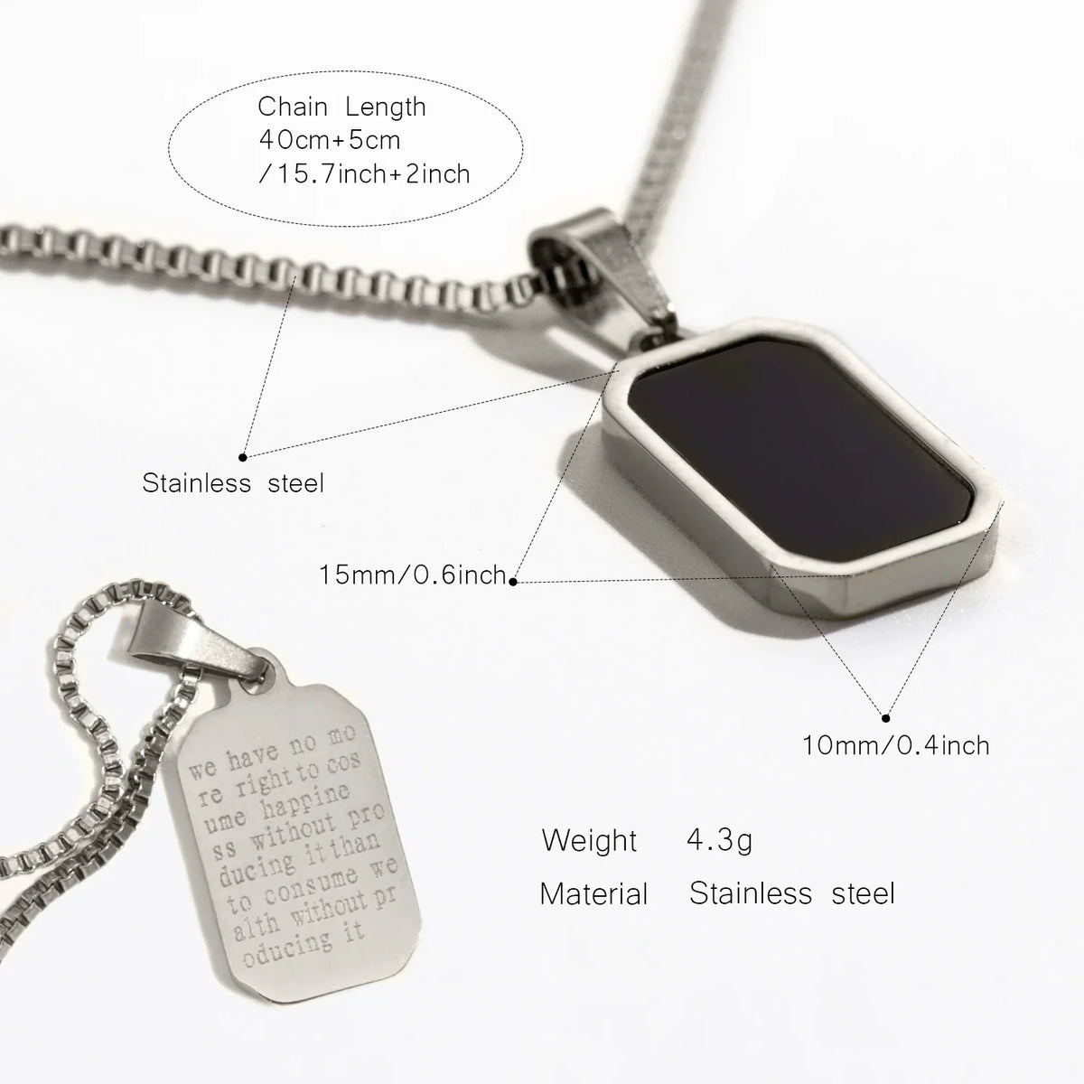 Classic Square Pendant Necklace for Women, Made of Stainless Steel