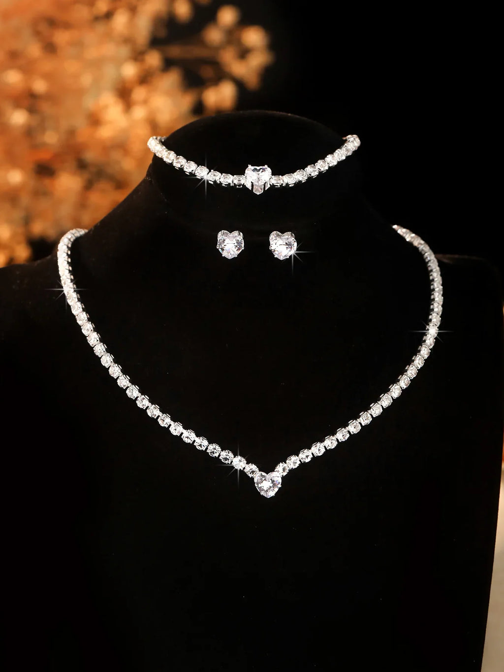 Ladies' Fashion, Heart-Shaped Crystal Zircon Earrings, Necklace Set, Bride'S Wedding Dress, Jewelry And Accessories