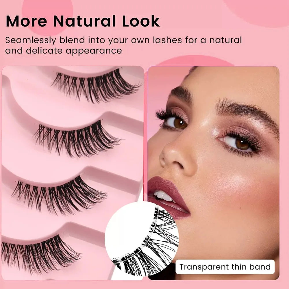 Clear Band Half False Eyelashes Natural Wispy Faux Mink Lashes Lightweight Reusable Comfortable Eye Lash for Daily Beauty Makeup