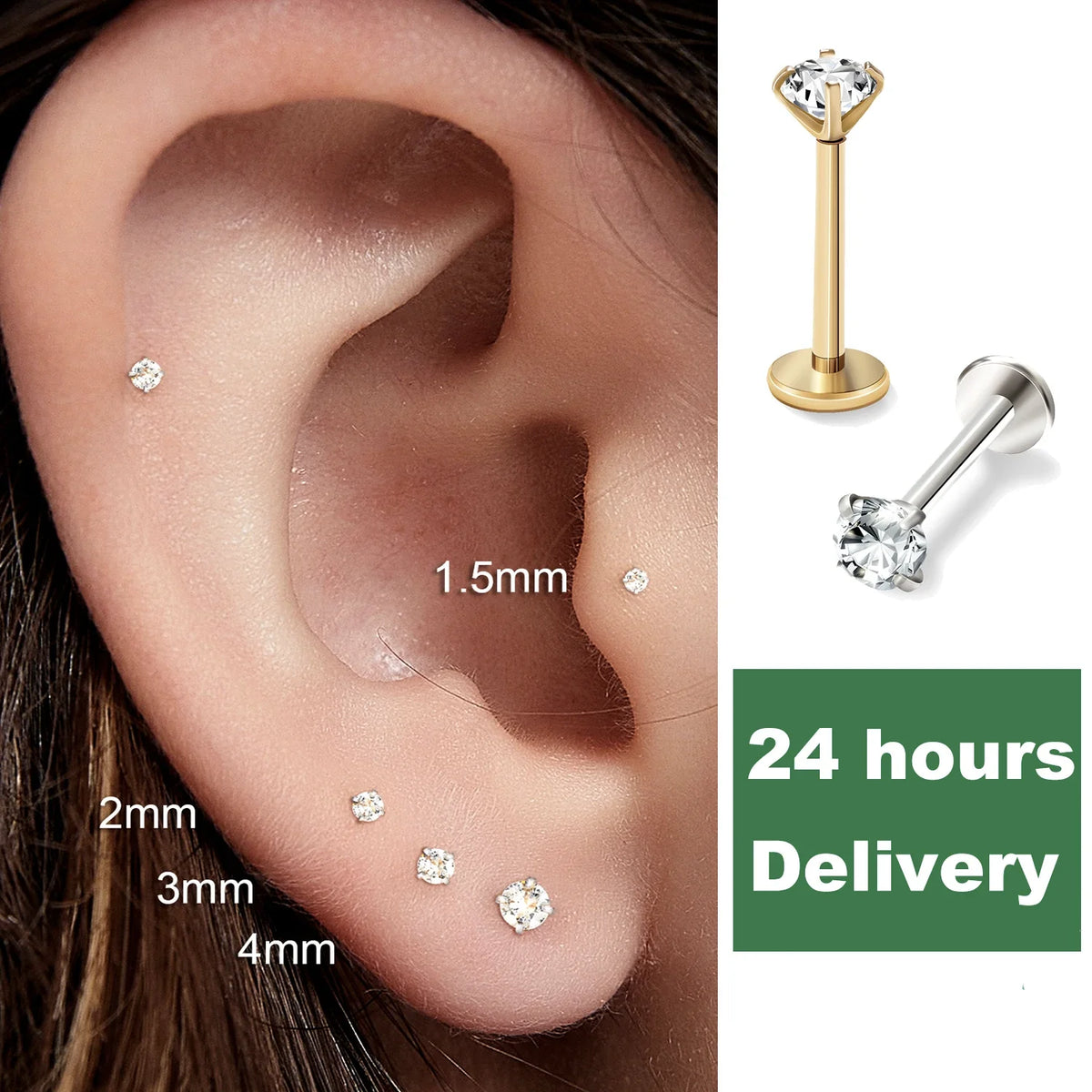 Mariasz Minimalist 1.0mm Stainless Steel Eearring Nose Stud Cartilage Piercing Jewelry Helix Tragus Lip Earrings for Women 18G