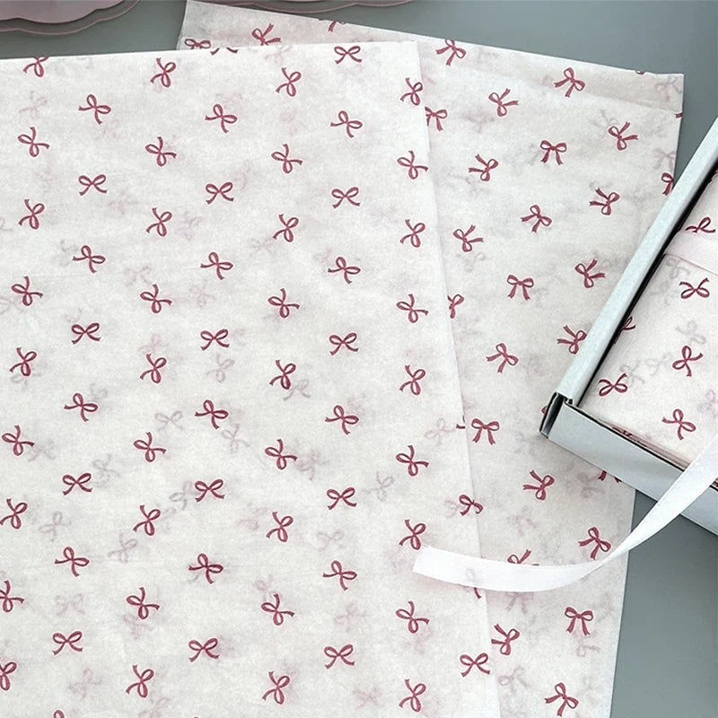 10 Pink Bow Snow Pear Wrapping Paper Sheets | Handmade Flower Bouquet Packaging