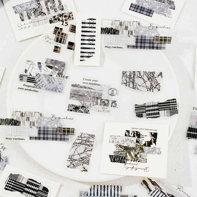Fragmented Verse Patchwork Fabric PET Sticker Pack | 120pcs DIY Craft Stickers