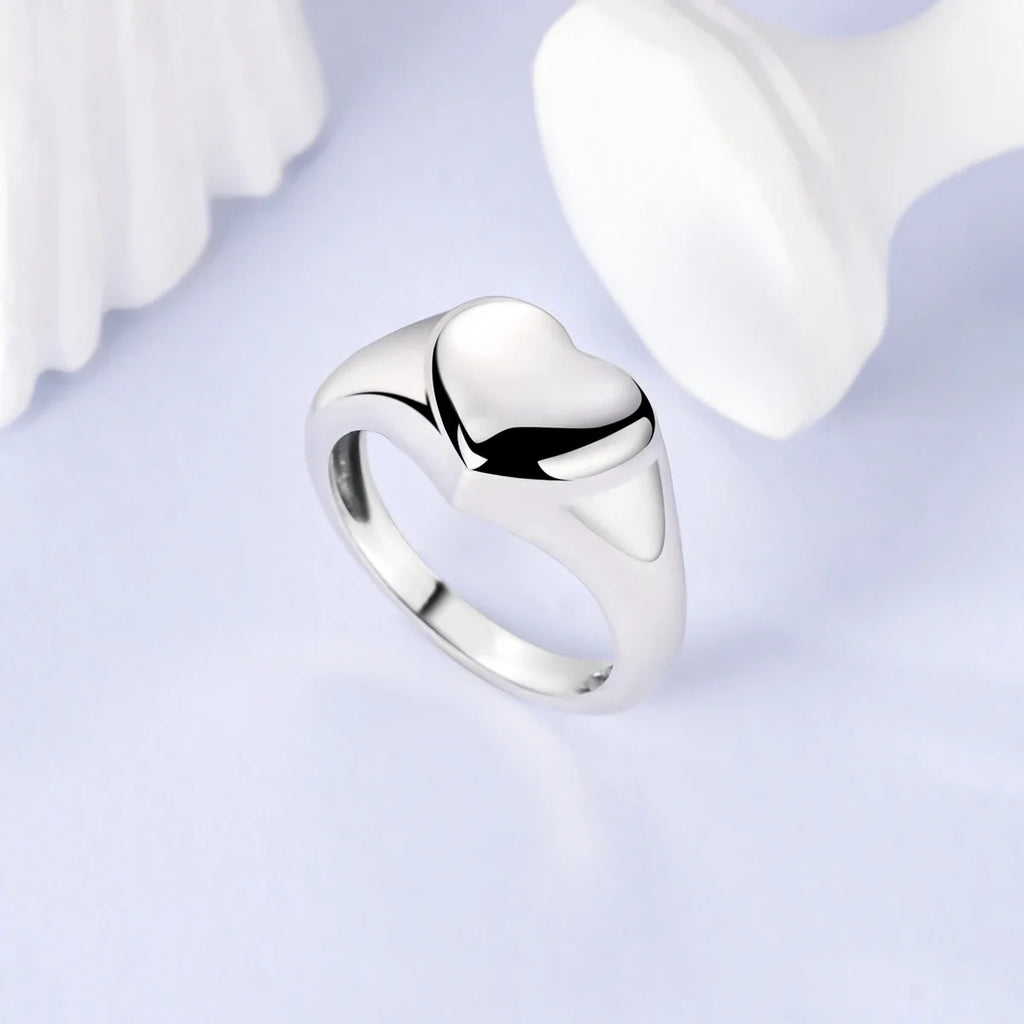 925 Sterling Silver Heart Ring with Cubic Zircon | Geometric Wedding Band for Women