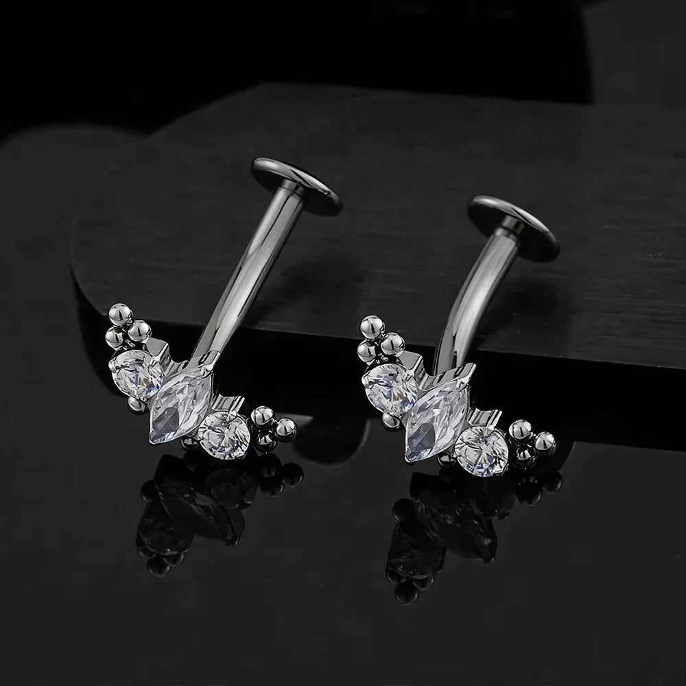 FTCY ASTM F136 G23 Titanium Leaf Branch Push In Threadless Labret Piercing Crystal Belly Button Ring Body Jewelry J