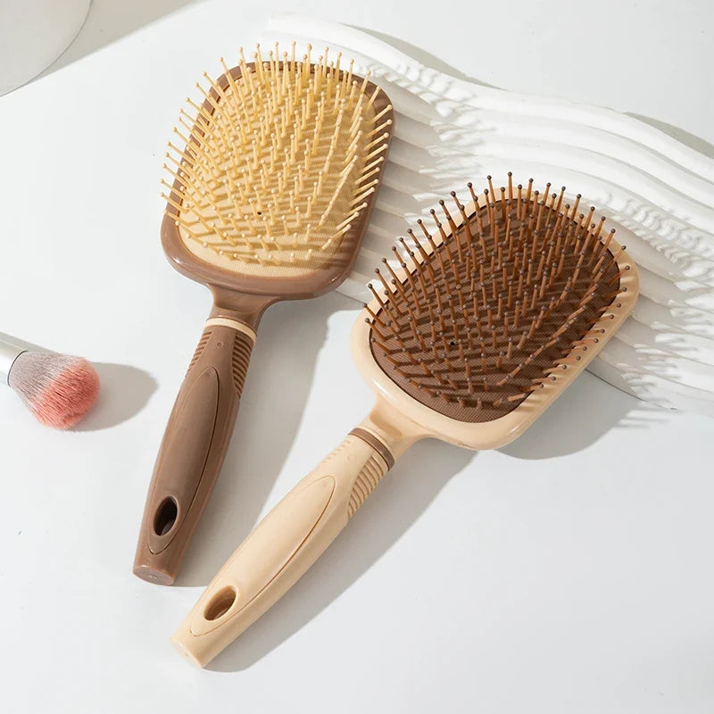 1 White and Coffee-Colored Air Cushion Comb with a Stylish Design, Suitable for Both Dry and Wet Use, Integrated Mirror Comb, Airbag Scalp Massage Comb - Massage Hairbrush Suitable for All Hair Types - Gently Adheres to the S