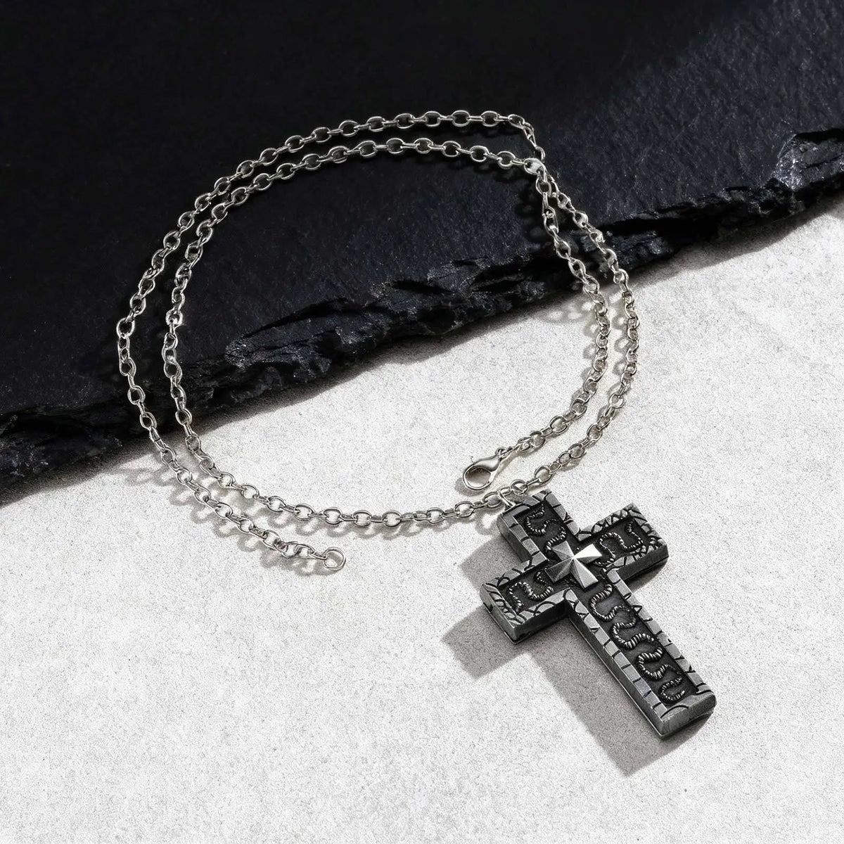 Punk Cross Pendant Necklace for Men | 3D Vintage Openable Metal Pendant