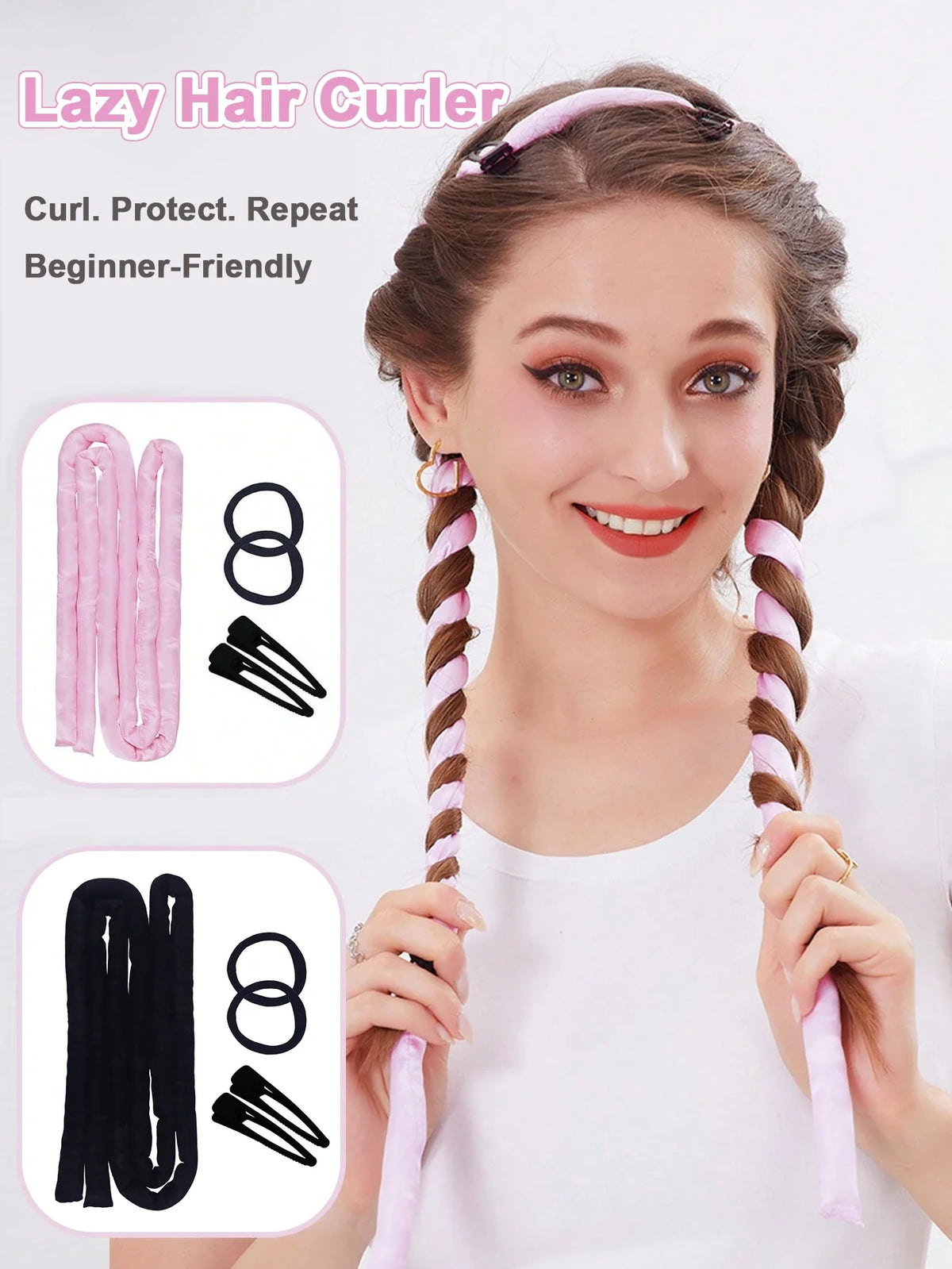 1.6-Meter Extended Lazy Curling Iron With Fine Waves No Heat Or Damage To Hair Sponge Hair Loop Hair Clip Set Sleep Curling Tool