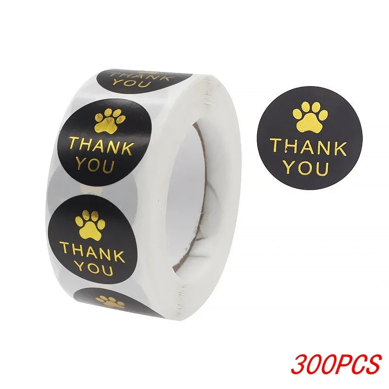 1 Inch Gold Foil Paw Thank You Stickers | Cute Business Supplies