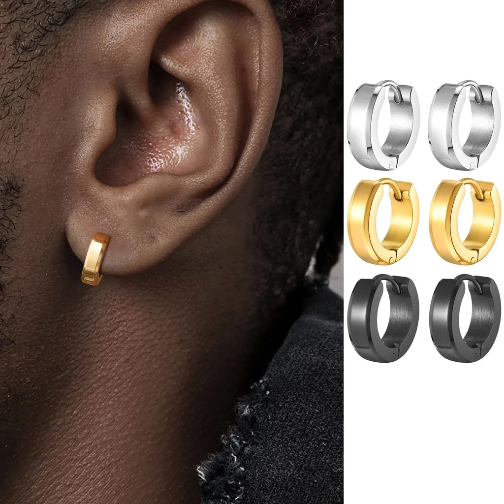 Men Hoop Earrings | Stainless Steel Small Huggies Earrings for Daily Wear