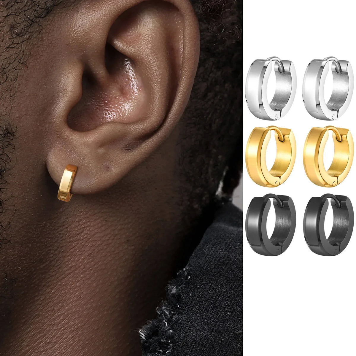 Men Hoop Earrings | Stainless Steel Small Huggies Earrings for Daily Wear