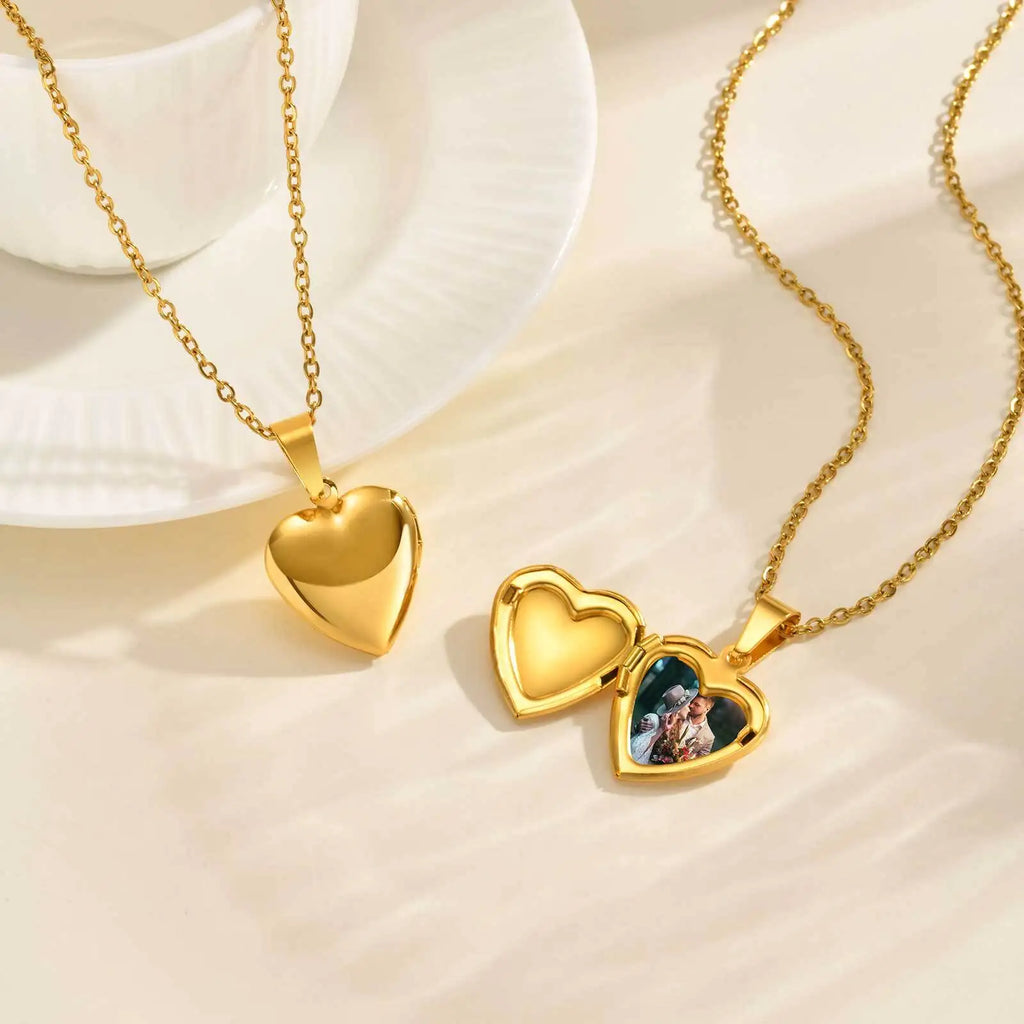 Personalized Heart Photo Pendant Necklace, Customized Image Picture Locked Necklace Jewelry for Women