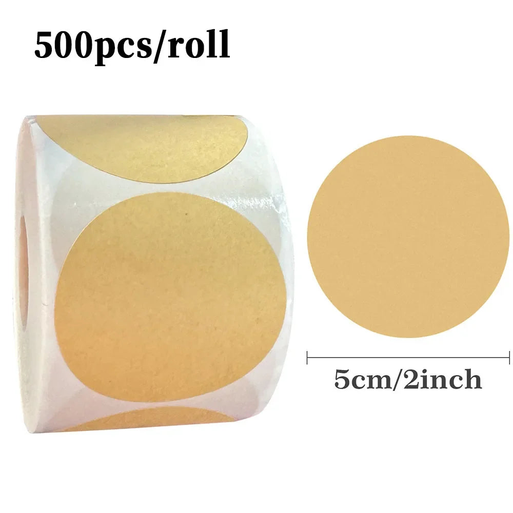 Kraft Round Self-Adhesive Labels | 500pcs per Roll for Organizing and Personalizing