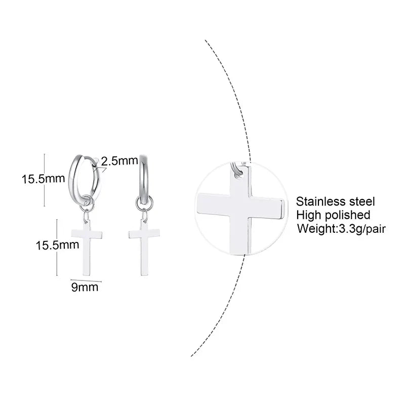 Stainless Steel Cross Earrings for Men | Religious Stud Earrings