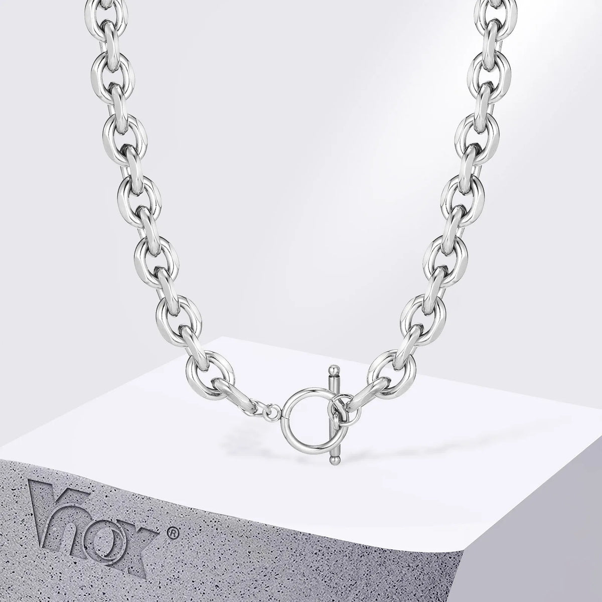 Vnox 9mm Chunky Chain Necklace | Thick Rolo Link Collar with Toggle Clasp