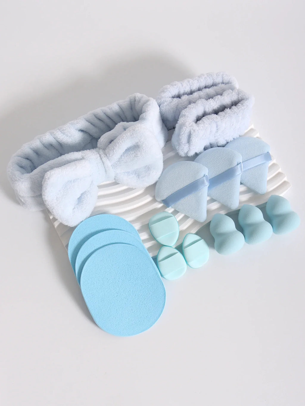 15Pcs Multi-Colored Fluffy Headband and Makeup Sponge Set | Sweet Style Beauty Kit