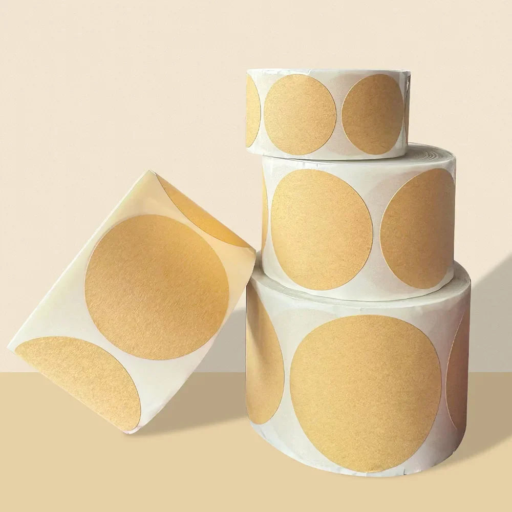 Kraft Round Self-Adhesive Labels | 500pcs per Roll, 3 Sizes