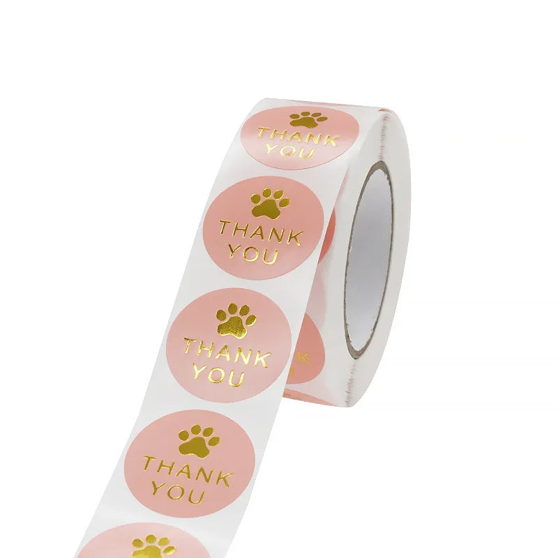 1 Inch Gold Foil Paw Thank You Stickers | Cute Business Supplies