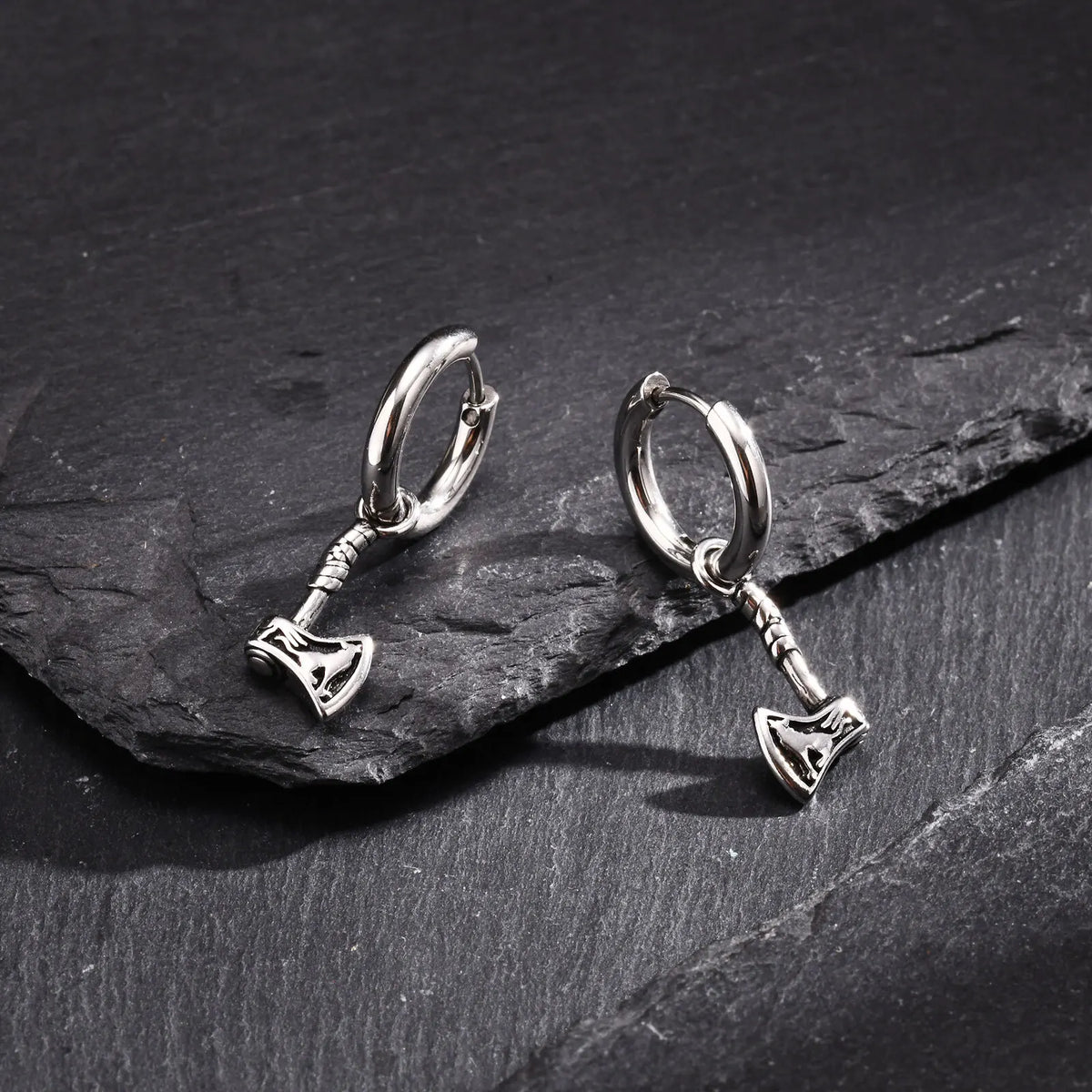 VNOX Viking Axe Hoop Earrings | Stainless Steel Men's Drop Dangle Earrings
