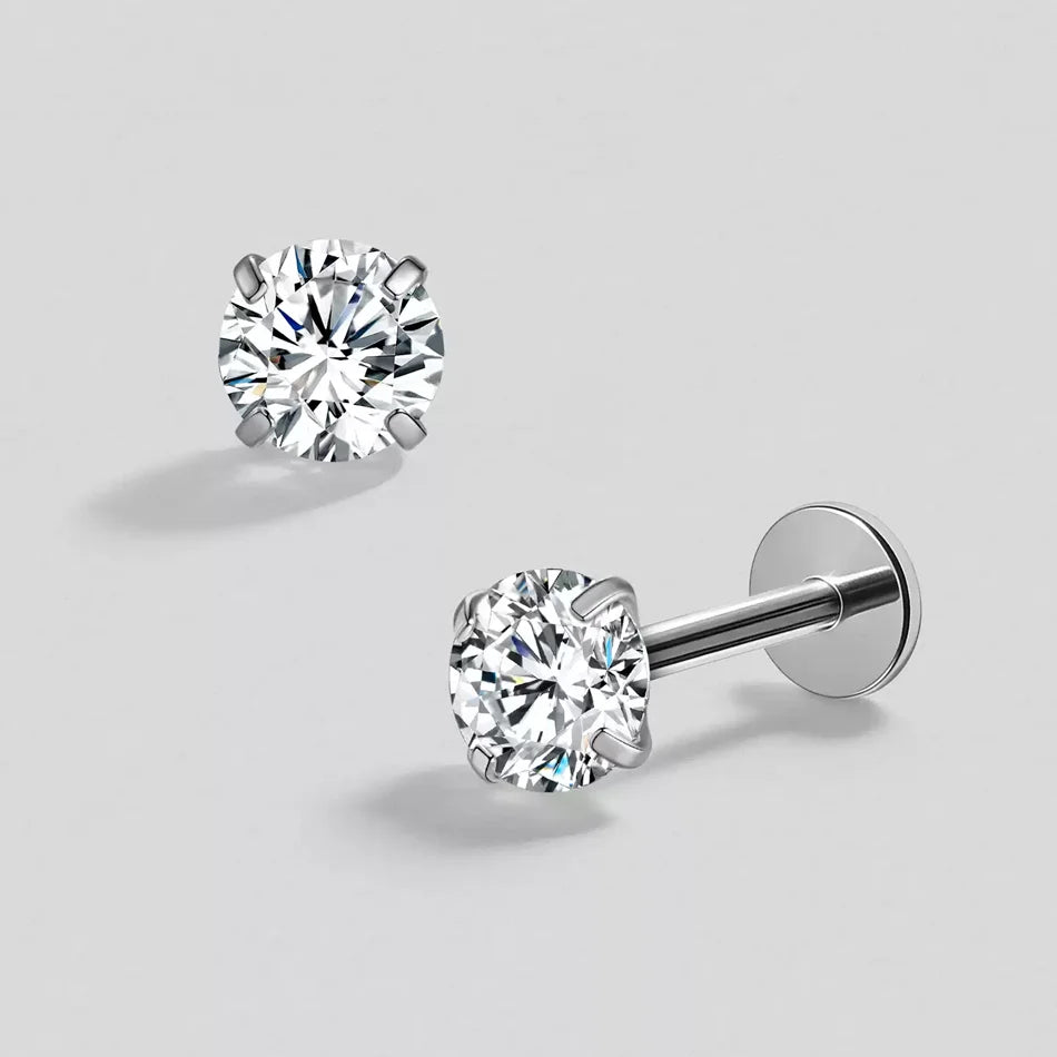 Titanium Labret Stud with Zircon Gem | Internally Threaded Body Jewelry
