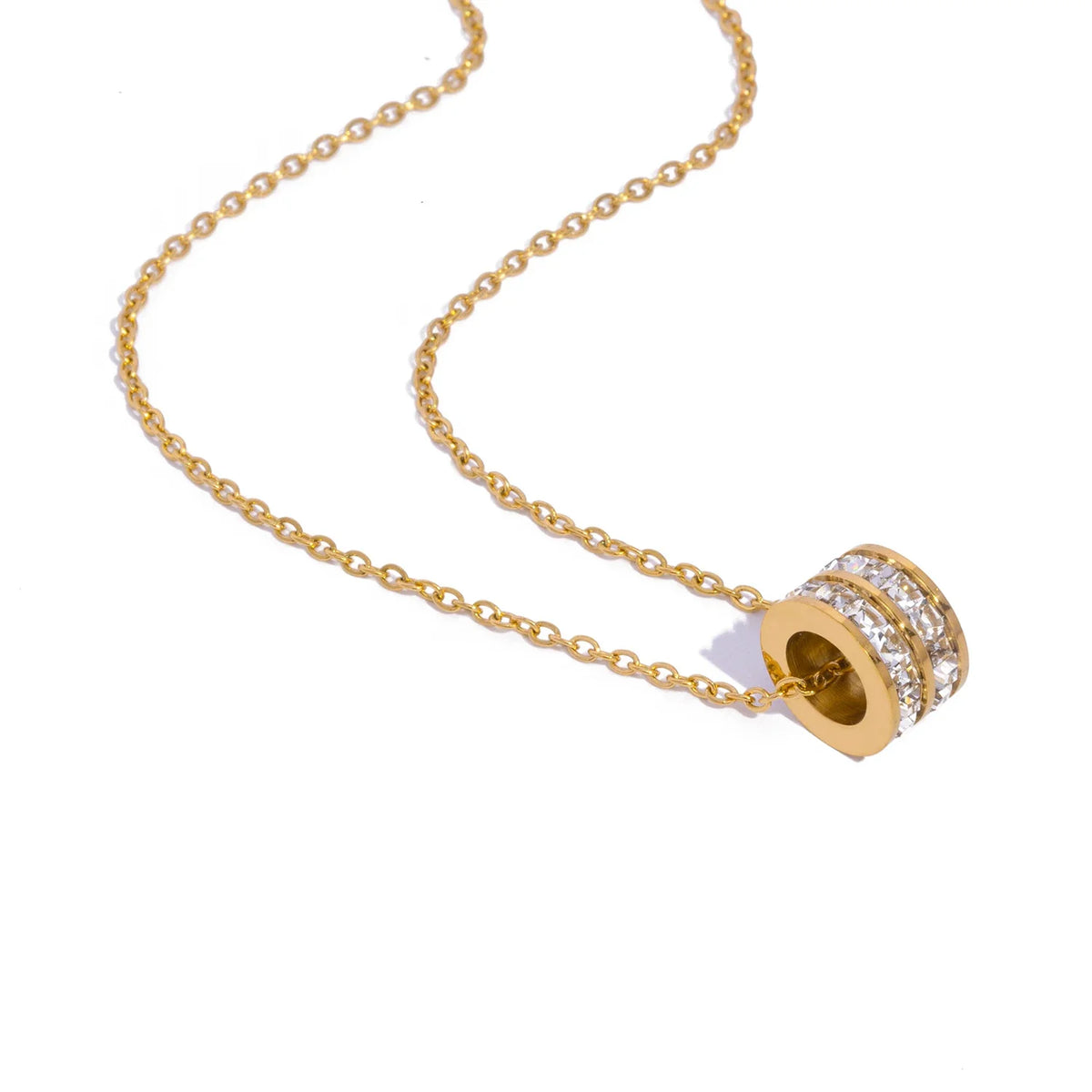 Double Row CZ Pendant Necklace 18K Gold Plated Stainless Steel Waterproof Hypoallergenic Elegant Party Fashion Jewelry for Women