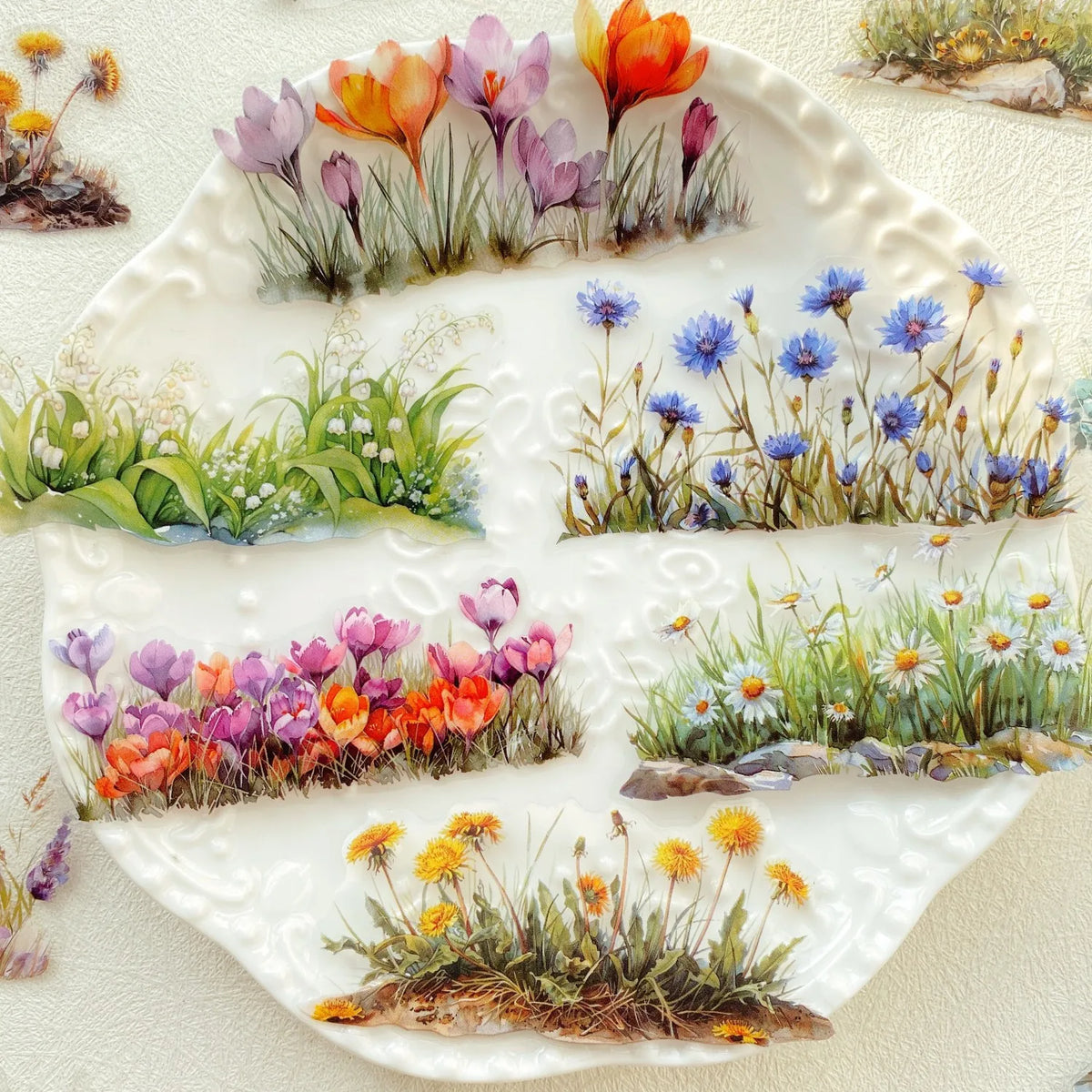 20pcs Flower PET Stickers for Scrapbooking | Green Plants Decorative Stickers