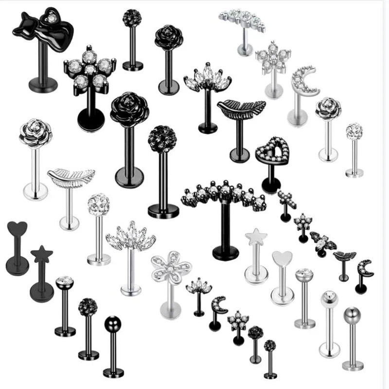 5pcs Tragus Stud Earring Set | Heart CZ Cartilage Piercing Jewelry