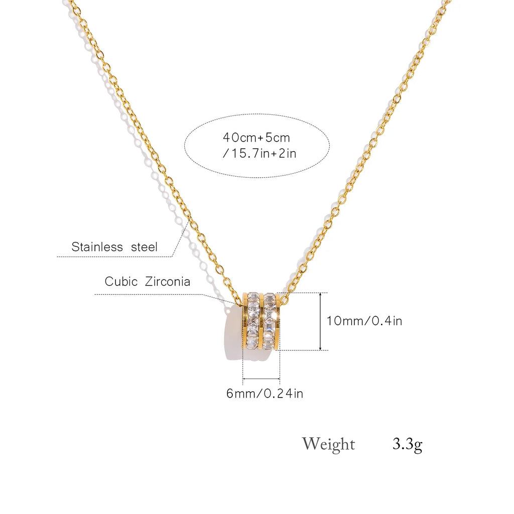 Double Row CZ Pendant Necklace 18K Gold Plated Stainless Steel Waterproof Hypoallergenic Elegant Party Fashion Jewelry for Women