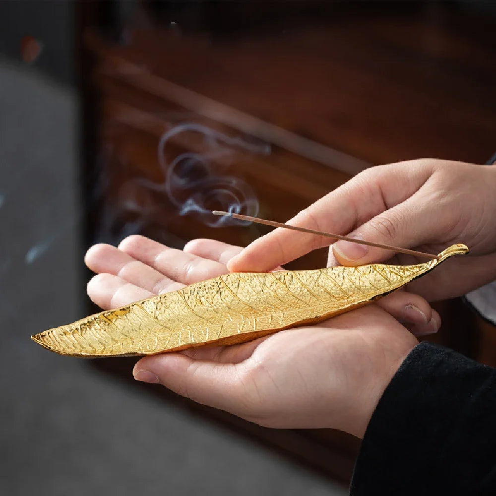 Leaf Incense Burner | Metal Ash Catcher for Meditation and Yoga