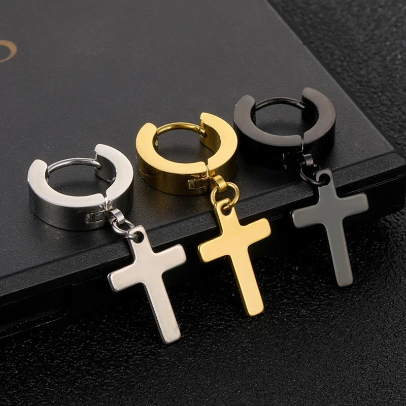 Black Cross Earrings for Men Women | Stainless Steel Punk Studs