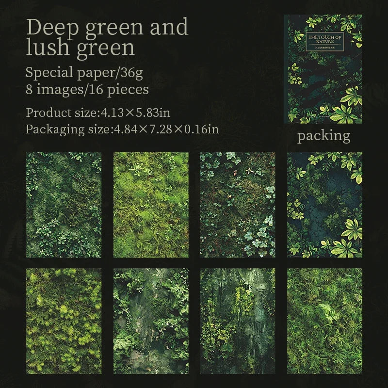 16 Sheets Nature Green Moss Theme Specialty Paper | Scrapbooking and Card Making Paper Pack
