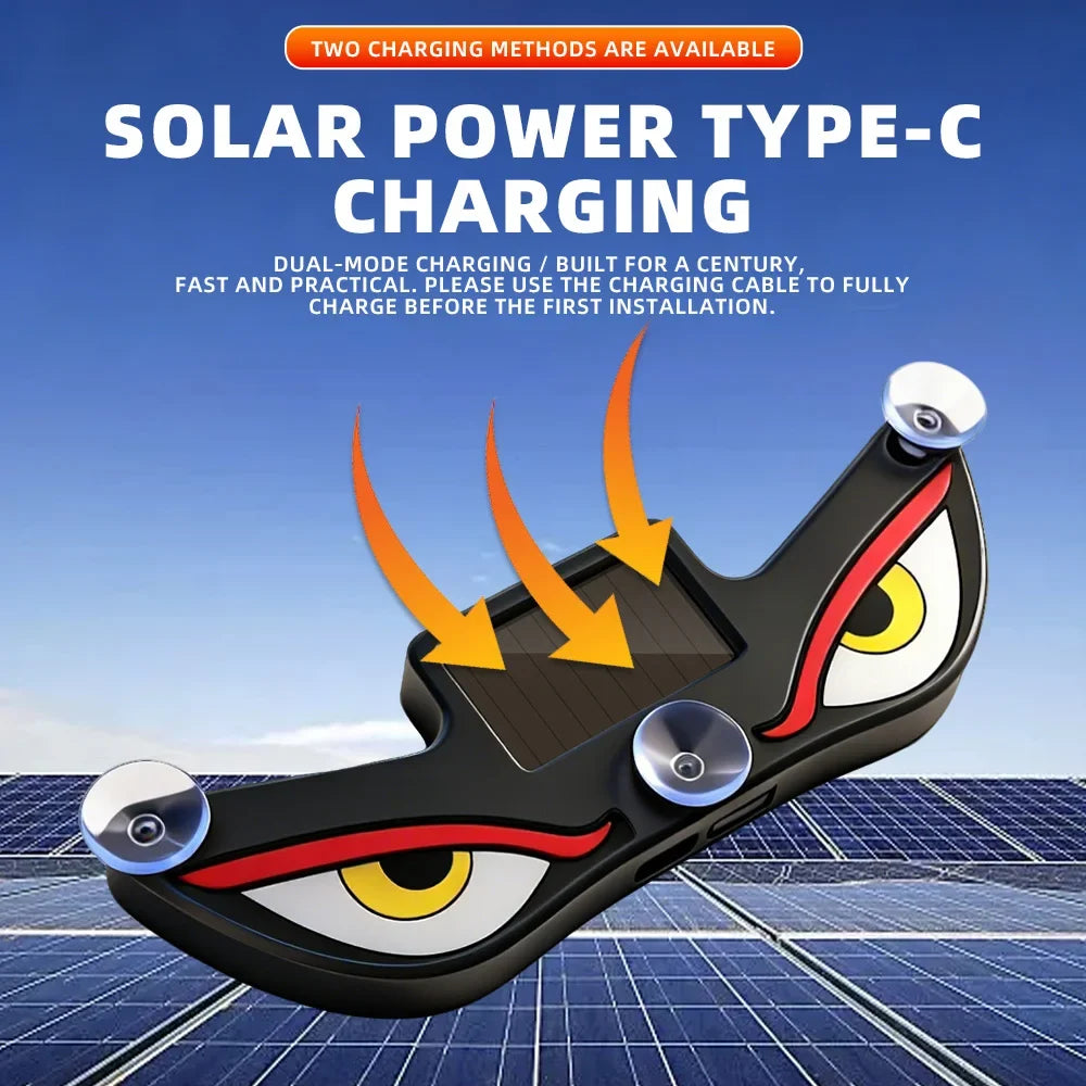 Solar Devil Eye Car Warning Light | USB-C Rechargeable Window Lamp