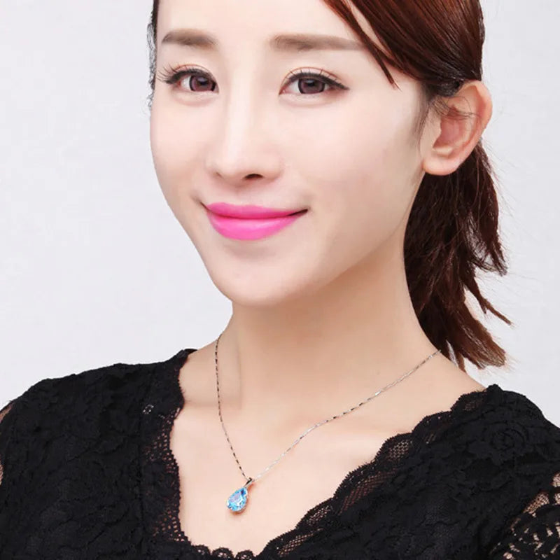 S925 Sterling Silver Angel Tears Crystal Red Pendant Necklace | Fine Jewelry Gift for Women