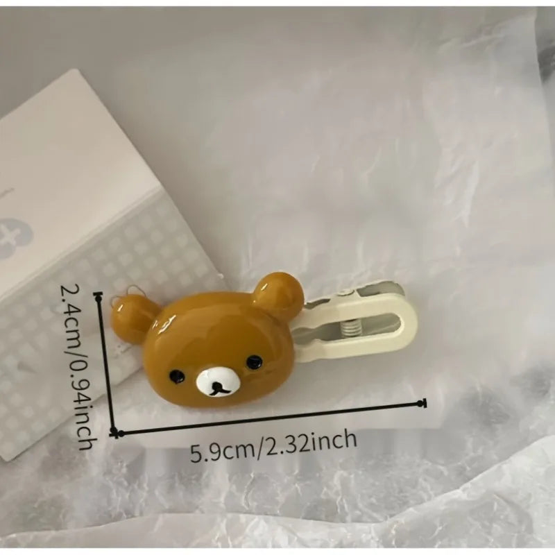 2pcs Cute Bear Hair Clips Plastic Hairpins with Duck Beak Design for Little Girls Women Sweet & Fresh Sweet Animal Style