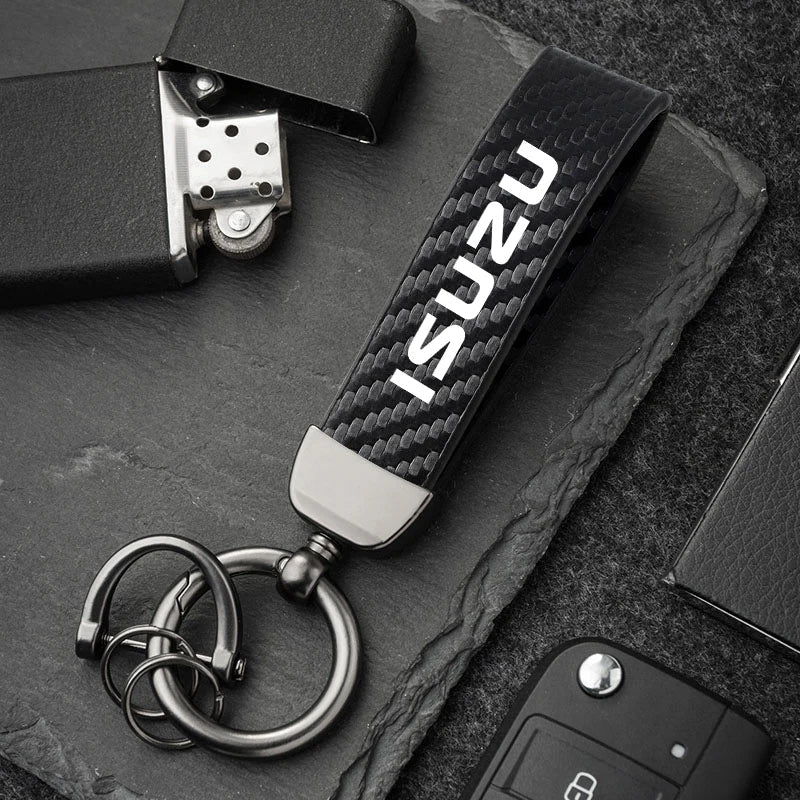 Isuzu Dmax Keychain with Microfiber Leather | Carbon Fiber Style Key Ring