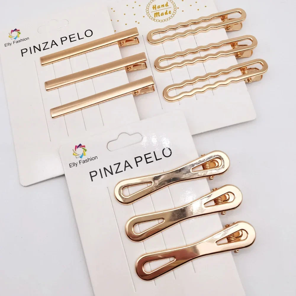 3Pcs/set Korean Metal Hairpins for Women Simple Hollow Out Bangs Side Clips Gold Color Hairgrip Broken Hair Accessories Headwear