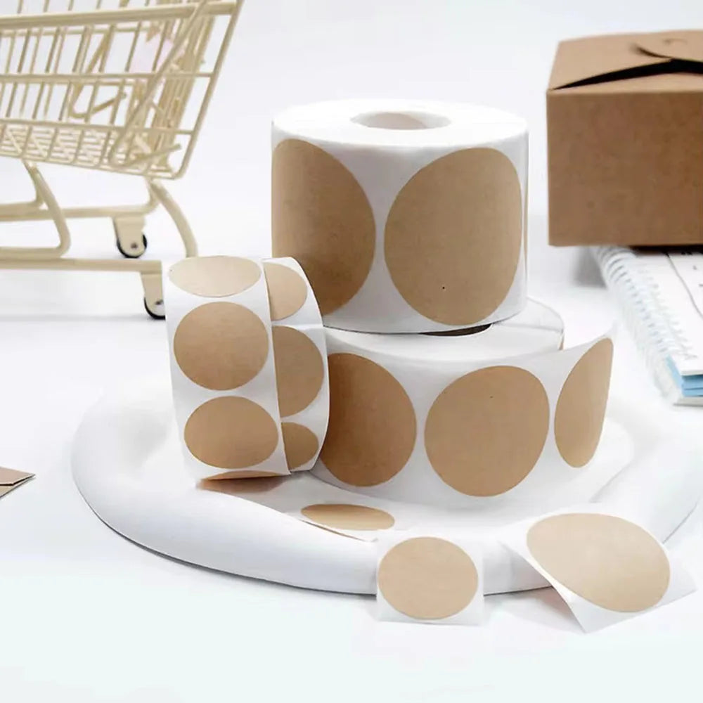 Kraft Round Self-Adhesive Labels | 500pcs per Roll, 3 Sizes
