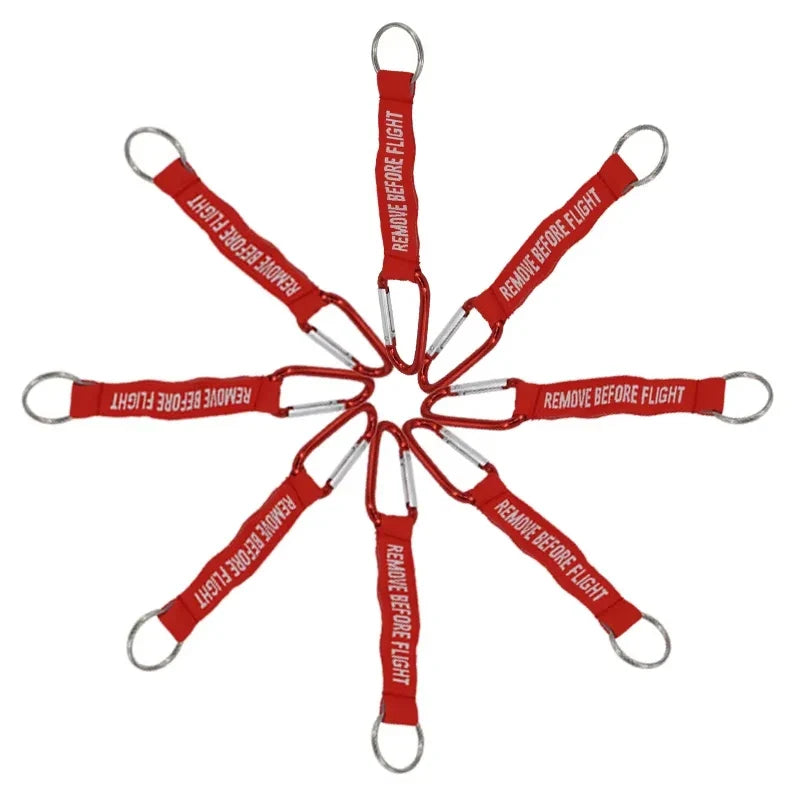 Remove Before Flight Keychain | Red Aviation Tag with Woven Lettering