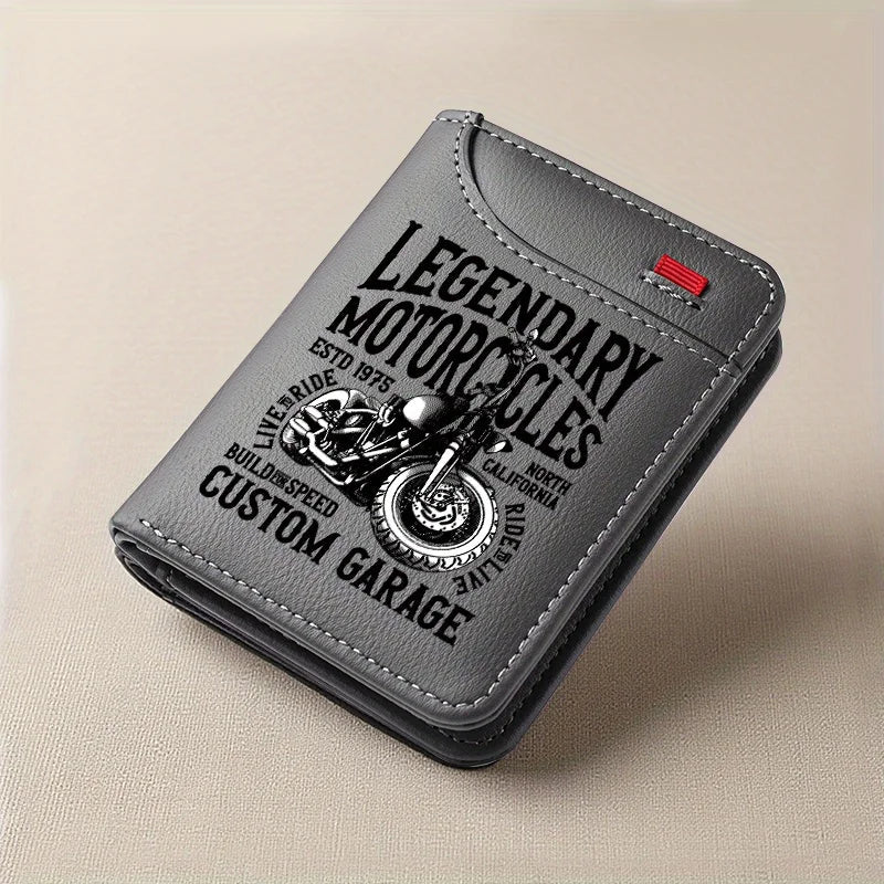 Men's Retro Faux Leather Wallet | Vintage Motorcycle Style Slim Business Card Holder