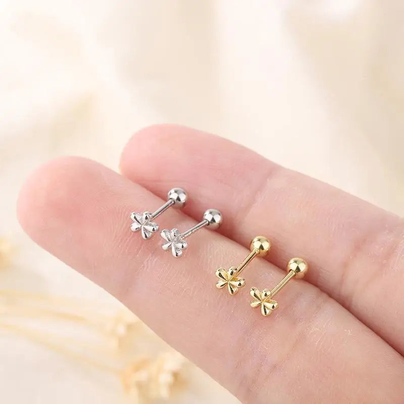 EVSIPOL Tiny Stainless Steel Screw Back Flower Stud Earrings for Women Girls Simple Cute Cartilage Targus Helix Piercing Jewelry