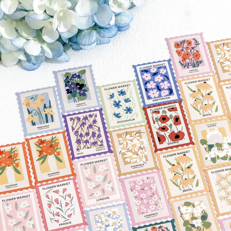 Flower Post Office Decorative Sticker Set | 46pcs Paper Stickers for Scrapbooking and Journaling
