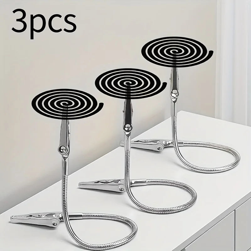 3pcs Stainless Steel Portable Vertical Mosquito Coil Holder Stand | Adjustable Dual Alligator Clips