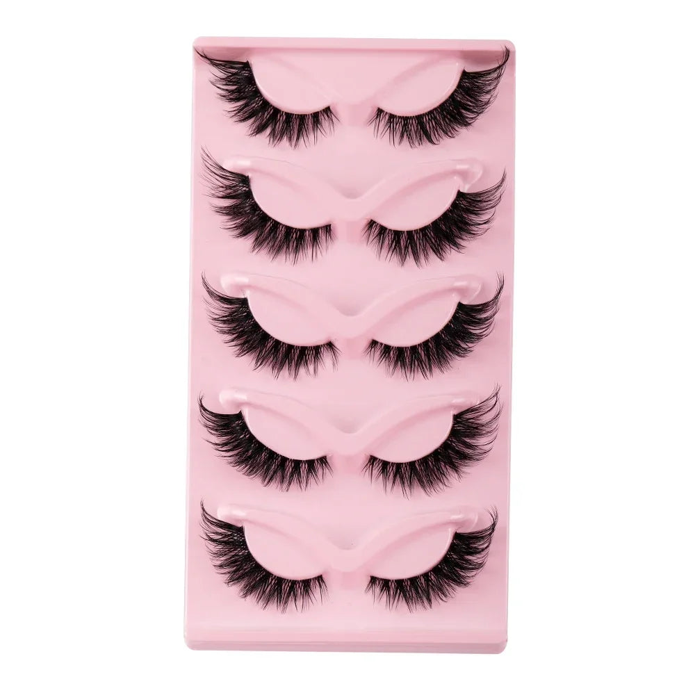 Natural Long Manga Winged Cat Eye Faux Mink Lashes 5 Pairs Elongated Fake Eyelashes For Festival Social Media Photoshoot Looks