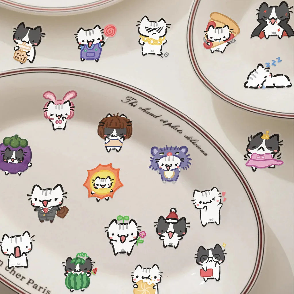 54pcs Transparent Cartoon Cat Stickers | Waterproof PET Decals for Guitar & Journals