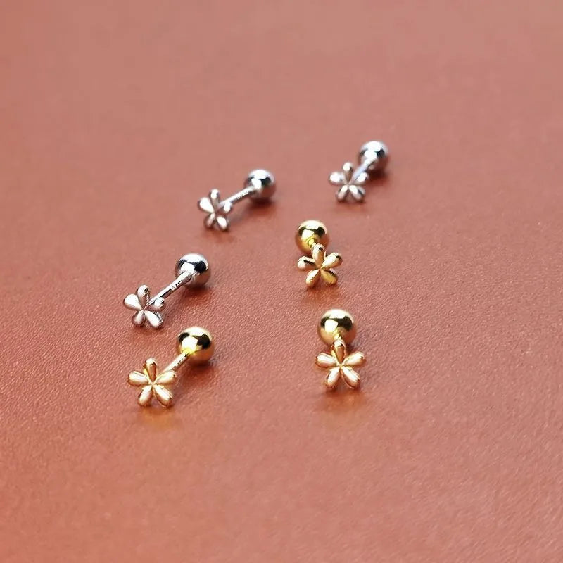 EVSIPOL Tiny Stainless Steel Screw Back Flower Stud Earrings for Women Girls Simple Cute Cartilage Targus Helix Piercing Jewelry