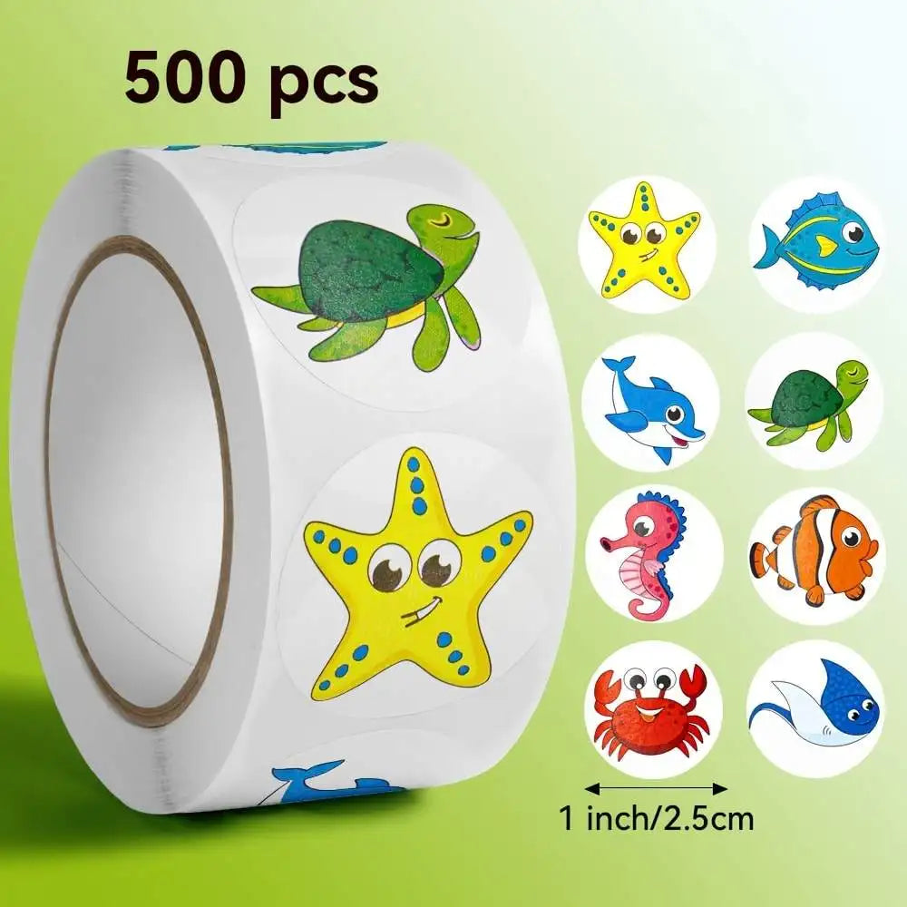 500 Cute Sea Animal Stickers for Kids Reward Labels | Encouragement Sticker Roll