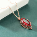Elegant Luxury Inlaid Red Synthetic Zirconia Rose Golden Pendant Necklace for Women Fashion Romantic Banquet Anniversary Jewelry