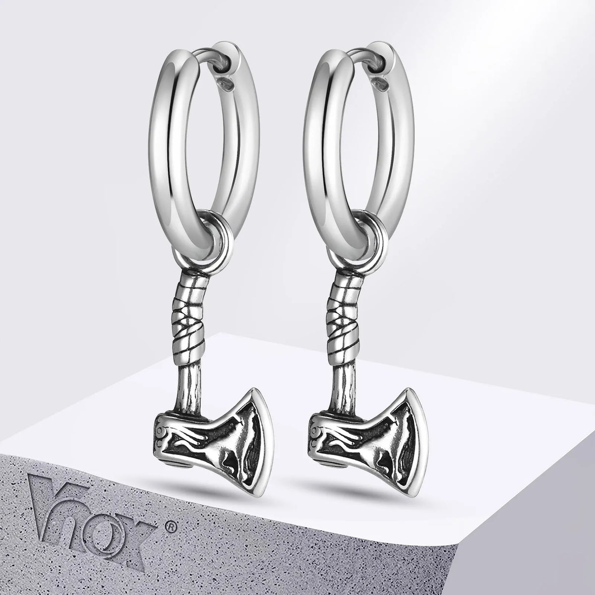 VNOX Viking Axe Hoop Earrings | Stainless Steel Men's Drop Dangle Earrings