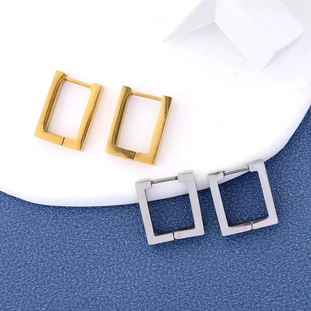 Geometric Stainless Steel Square Triangle Hoop Earrings | Unisex Punk Hip Hop Jewelry