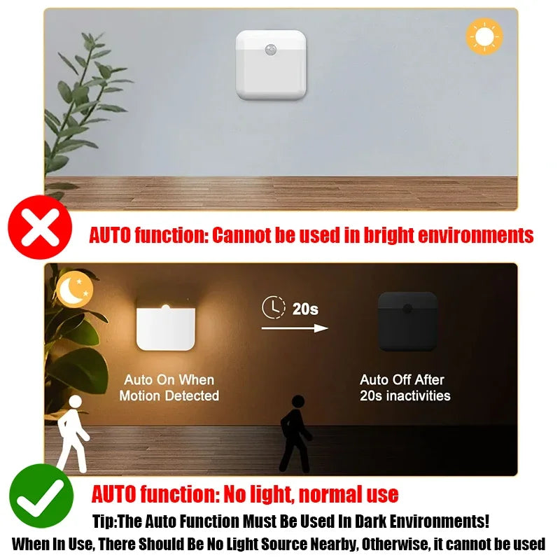 PIR Motion Sensor Night Light | USB Rechargeable LED Lamp